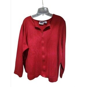 CST Sport Women’s 1X Red Zip Up Sweater Long Sleeve Knit Cardigan